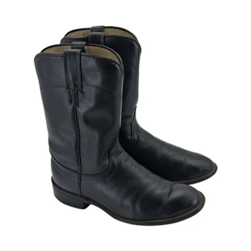 Laredo Boots Mens Size 7.5 EE Black Leather Western Pull On Mid Calf Cowboy USA